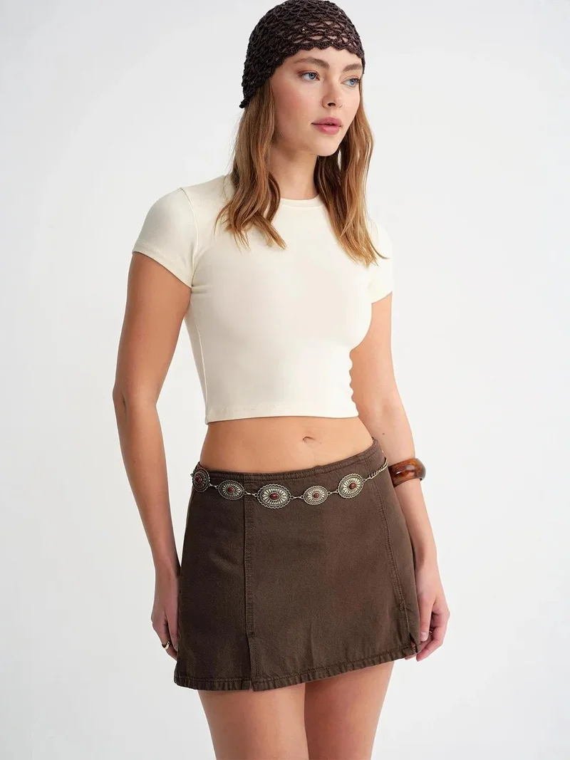 ميكسراي Mixray Fitted Crop Knitted T-Shirt